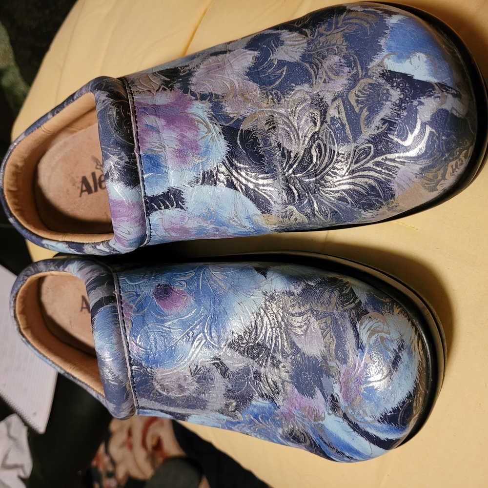 Alegria Blue Floral Clogs